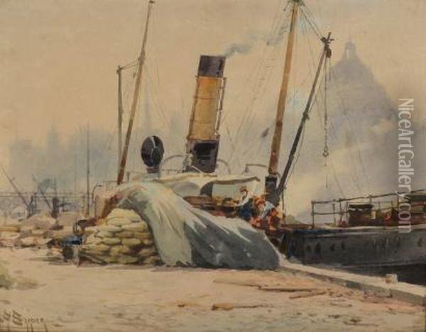 Le Port Saint Nicolas (paris) Oil Painting - Antoine Barbier