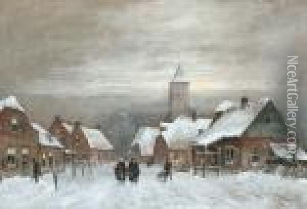 Winterse Dorpsweg Oil Painting - Johan Gerard Smits