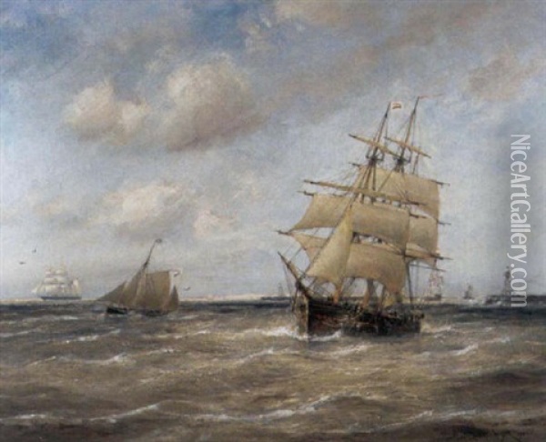 Off The Coast Of Holland At Ymuiden Oil Painting - Cornelis Christiaan Dommelshuizen