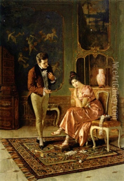 Junges Paar In Einem Prachtvollen Salon Oil Painting - Alois Heinrich Priechenfried