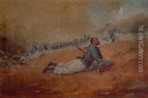 Louisiana Civil War Zouaves On The Battlefield Oil Painting - Charles F. Fisher