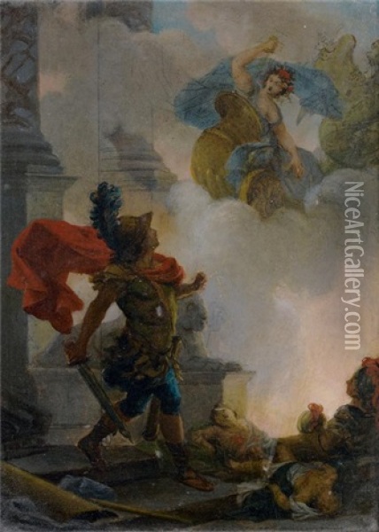 Medee Apres Avoir Poignarde Les Deux Enfants Qu'elle Avait Eus De Jason, Met Le Feu A Son Palais Et Se Sauve A Athenes Oil Painting - Jean-Baptiste Regnault