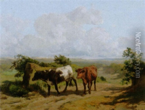 Zwei Kuhe Auf Einem Weg Oil Painting - Clement (Charles-Henri) Quinton