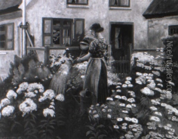 Junge G,rtnerin Im Bauerngarten Oil Painting - Rudolf Eichstaedt