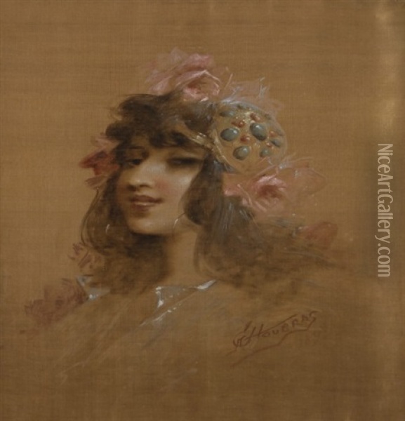 Profil De Femme, 1892 Oil Painting - Alfred Choubrac