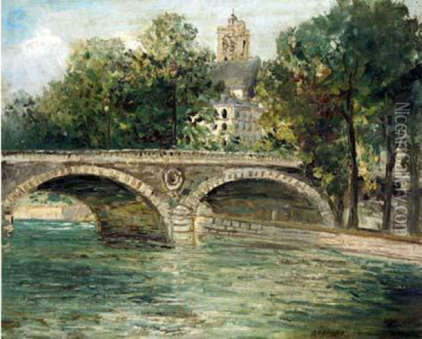 View Of The Seine Oil Painting - Alexis Pawlowitsch Arapoff