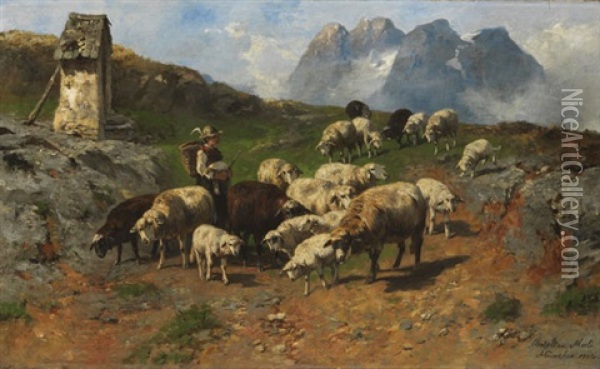 Hirtenjunge Mit Schafen Im Gebirge Oil Painting - Christian Friedrich Mali