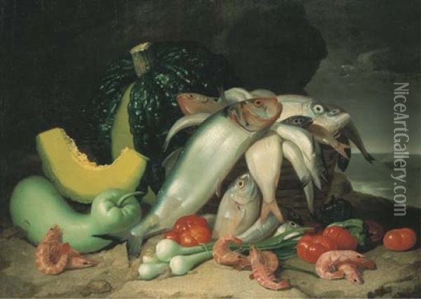 Nature Morte Aux Poissons Oil Painting - Antonio Mensaque