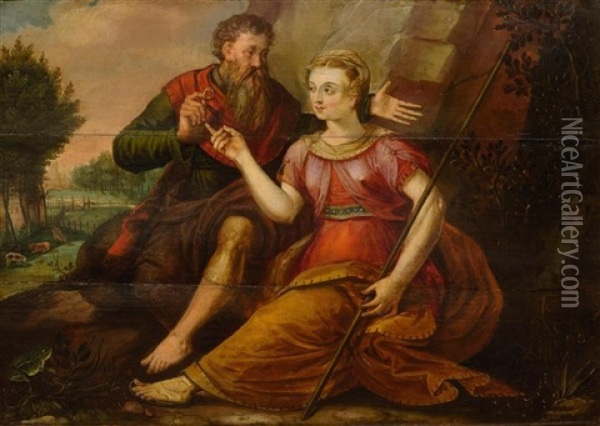 Tamar And Juda (genesis, 38) Oil Painting - Frans Floris the Elder