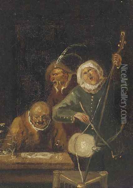 Boors in an interior Oil Painting - Egbert van, the Younger Heemskerck