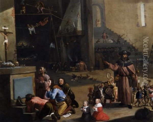 Interieur Mit Zauberszene: Die Bekehrung Des Philetus Oil Painting - Cornelis Saftleven