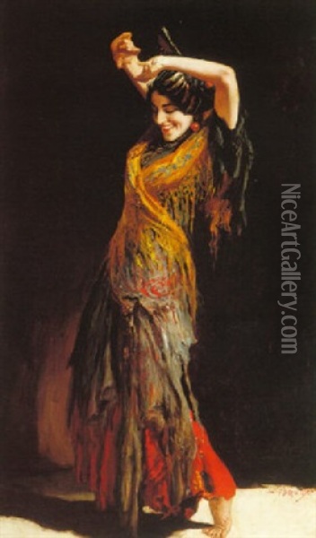 The Flamenco Dancer Oil Painting - Leopold Schmutler