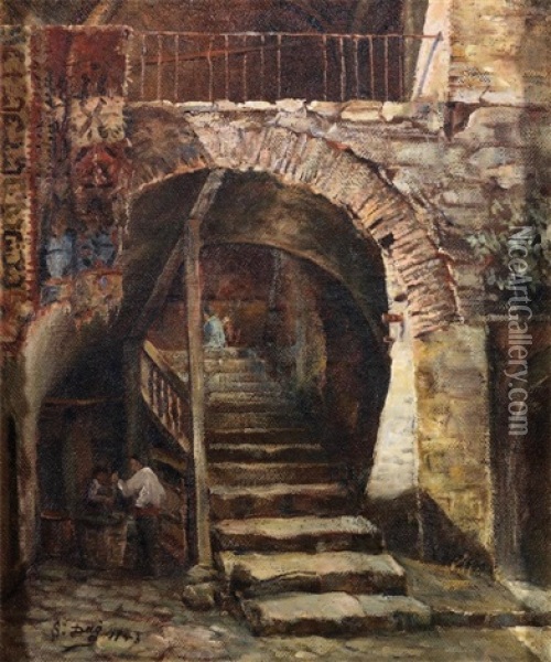 Inn With Chains Oil Painting - Sevket Dag