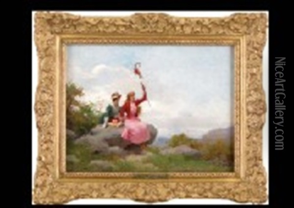 Elegantes A La Campagne Oil Painting - Jules Frederic Ballavoine