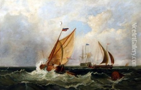 Dutch Fishing Boats In A Stiff Breeze Oil Painting - Henry Redmore