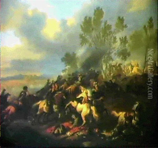 Reitersgefecht Zwischen Kaiserlichen Und Turken In Einer    Bewaldeten Landschaft Oil Painting - Jan van Huchtenburg
