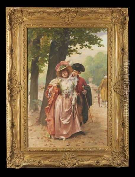 A Stroll In The Park Oil Painting - Henri Victor Lesur