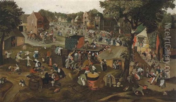 A Grand Village Kermesse With A Performance Of The Farce Een Cluyte Van Plaeyerwater ('a Clod From A Plaeyerwater