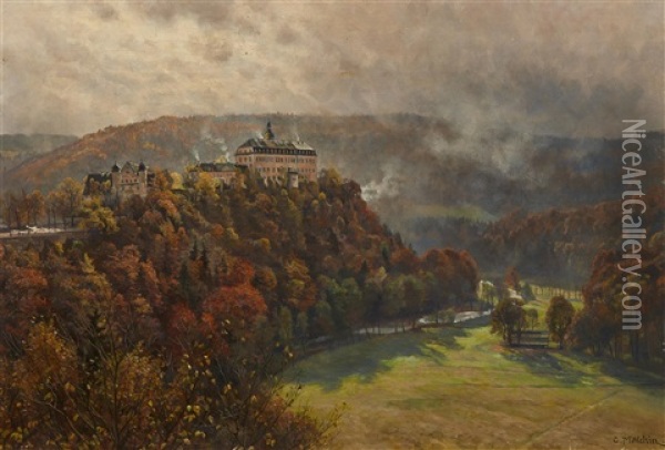 The Castle Schwarzburg In Thuringia Oil Painting - Karl Wilhelm Christian Malchin