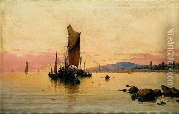 Vista Del Puerto De Malaga Oil Painting - Antonio de la Torre Lopez