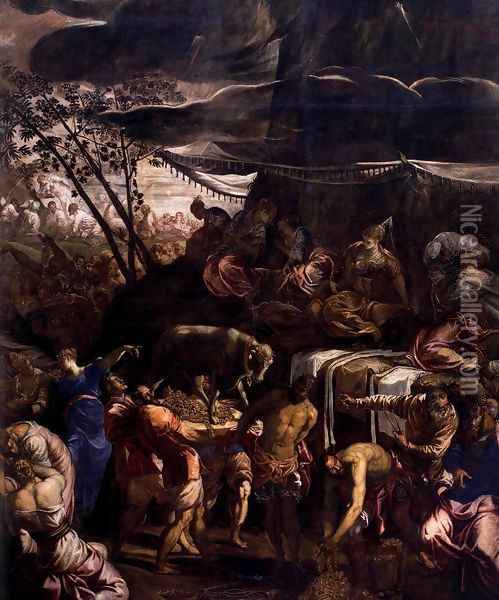 Moses Receiving the Tables of the Law (detail) 2 Oil Painting - Jacopo Tintoretto (Robusti)