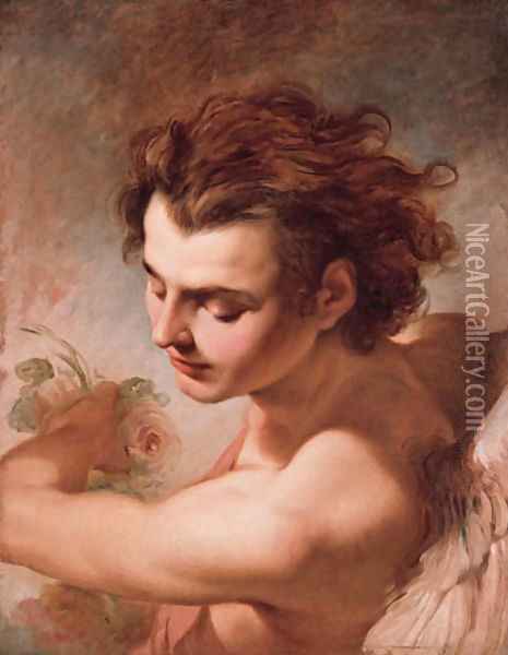 Zephyr a winged youth bestowing flowers, head and shoulders Oil Painting - Gaetano Gandolfi