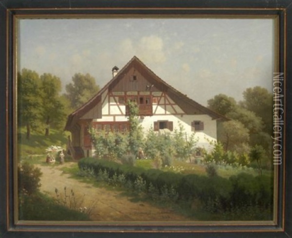Bauernhaus Mit Gemusegarten Im Sommer Oil Painting - Paul Heitinger