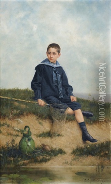 The Little Fisherman Oil Painting - Emile Eisman-Semenowsky