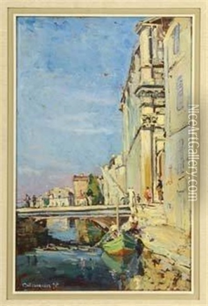 Canal A Martigues Oil Painting - Joseph (Francois Xavier) Meissonnier