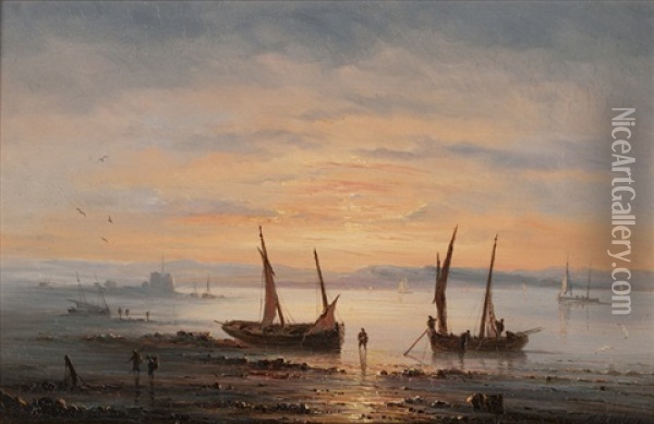 Fishermen Returning Home At Sunset Oil Painting - Henriette Gudin