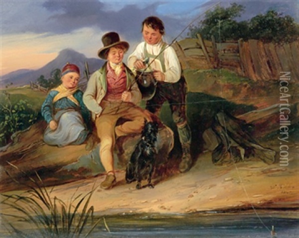 Die Jungen Angler Oil Painting - Wilhelm M. Richter