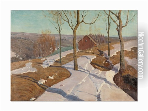 Early Spring Landscape (last Snow) Oil Painting - Vilhelms Purvitis