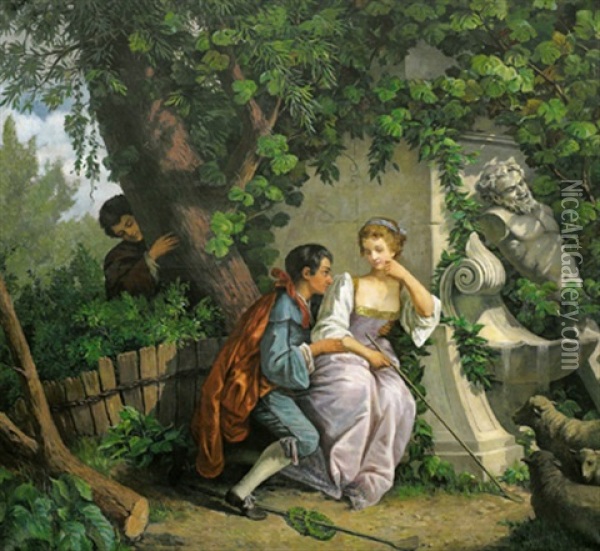 Das Belauschte Paar Oil Painting - Hermann Eichler