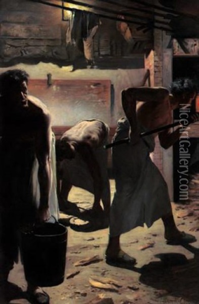 The Workmen Oil Painting - Lucien Laurent-Gsell