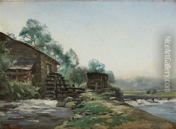 Le Moulin A Eau Oil Painting - Adolphe Hamesse
