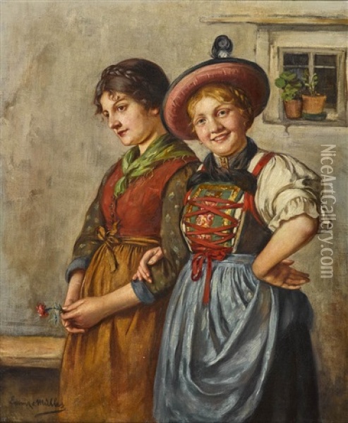 Zwei Dirndl Oil Painting - Emma (Edle von Seehof) Mueller