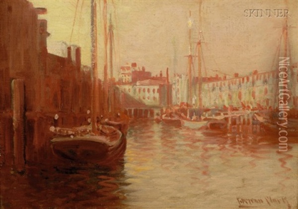 Boston Harbor Oil Painting - C. Myron Clark