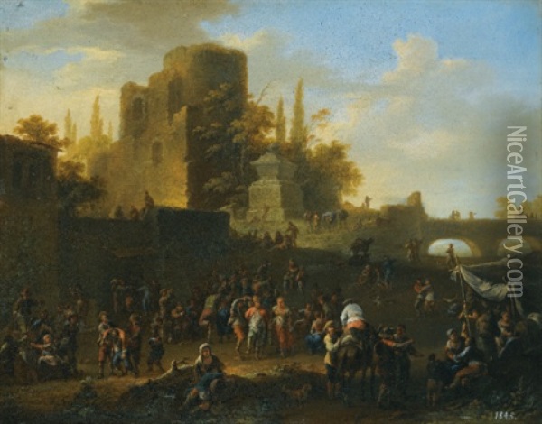 A Kermesse With Villagers By Ruins Oil Painting - Franz de Paula Ferg