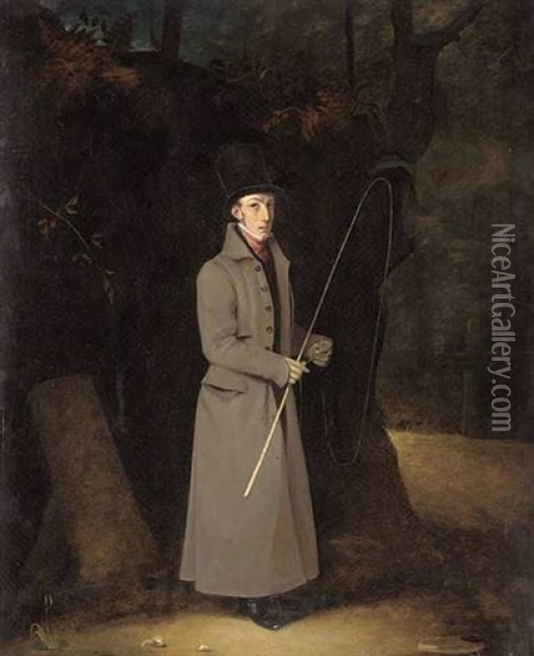 Portrait Of A Coachman In A Landscape Oil Painting - Jacques-Laurent Agasse