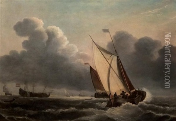 Navires Dans La Tempete Oil Painting - Johannes Christiaan Schotel