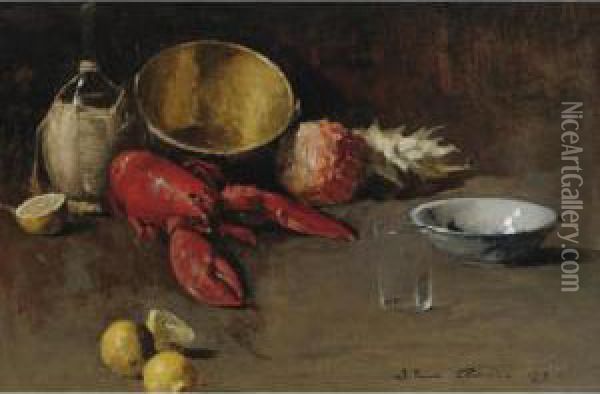 Still Life With Lemons And Lobster Oil Painting - Emil Carlsen