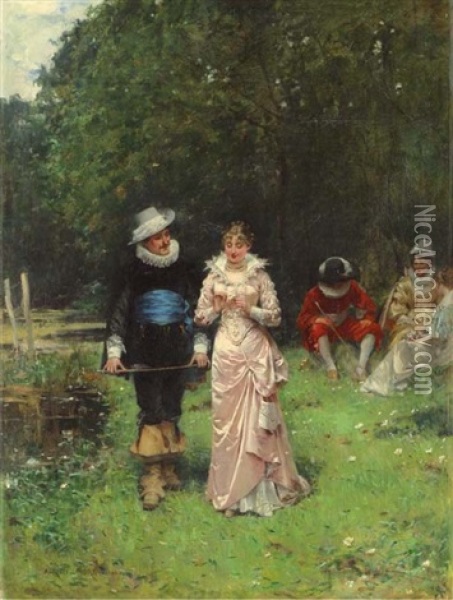 Rendez-vous Galant Oil Painting - Adrien Moreau