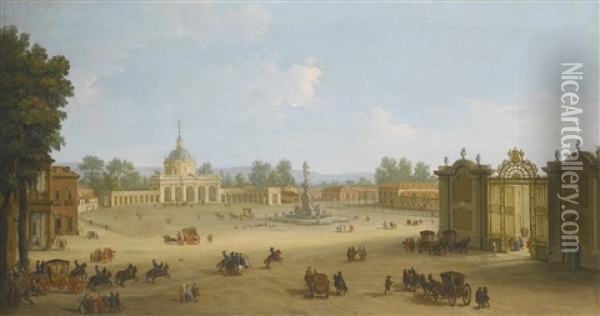 Aranjuez, View Of La Iglesia Y La Plaza De San Antonio Oil Painting - Antonio Joli