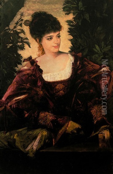 Portrait Einer Jungen Frau In Historischem Kostum Oil Painting - Hans Makart
