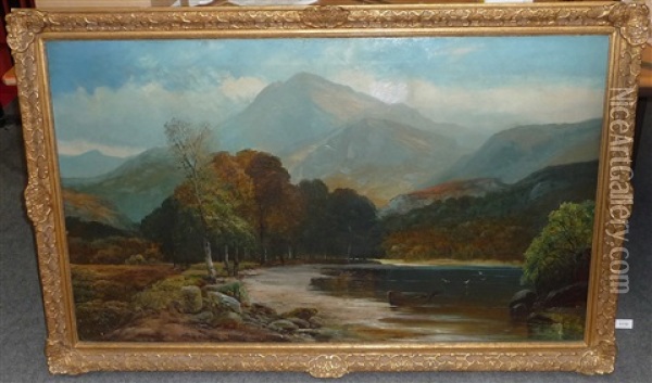 Lakeland Landscape With A Boat On A Shoreline Oil Painting - Walter Linsley Meegan