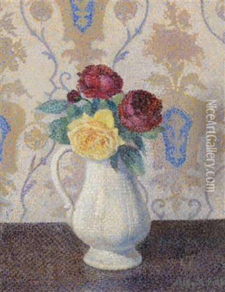 Bouquet De Fleurs Dans Un Vase Oil Painting - Albert Dubois-Pillet