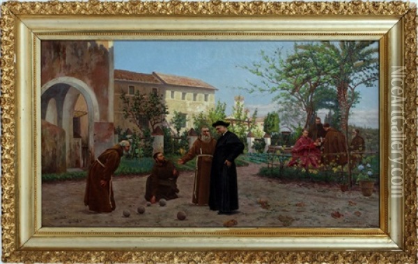 Bocce Oil Painting - Francesco Longo Mancini