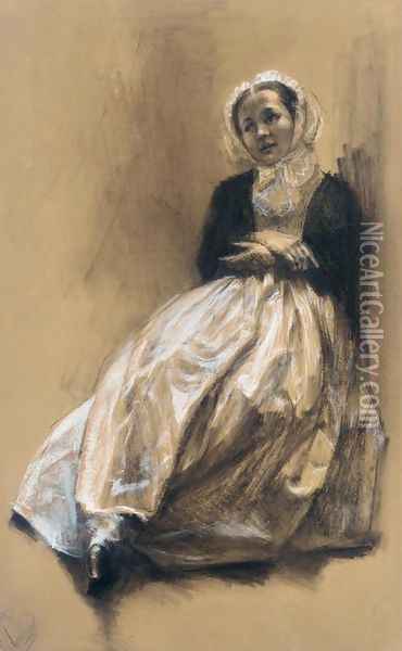 Emilie, the Artist's Sister (Emilie, Menzels Schwester) Oil Painting - Adolph von Menzel