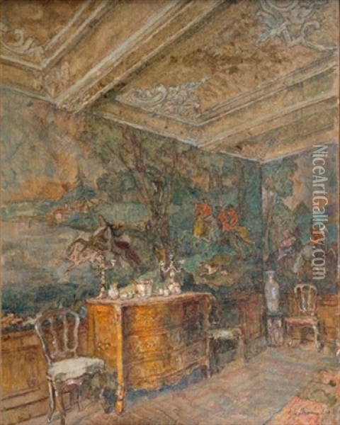 Interieurszene (haus Mostert Malmendy?) Oil Painting - August Von Brandis