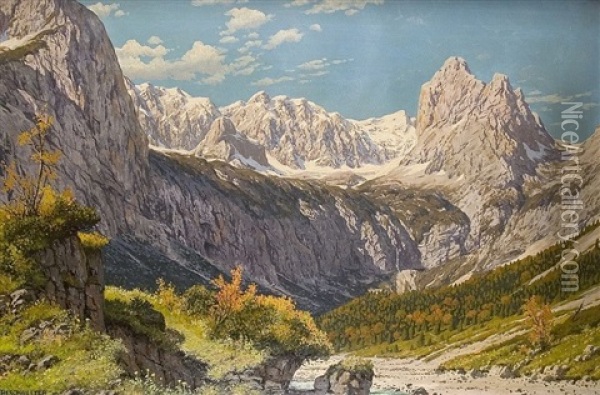 Hollental Mit Zugspitze Oil Painting - Rudolf (Robert) Reschreiter